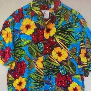 Tropical Floral Men's Shirt in Blue and Yellow